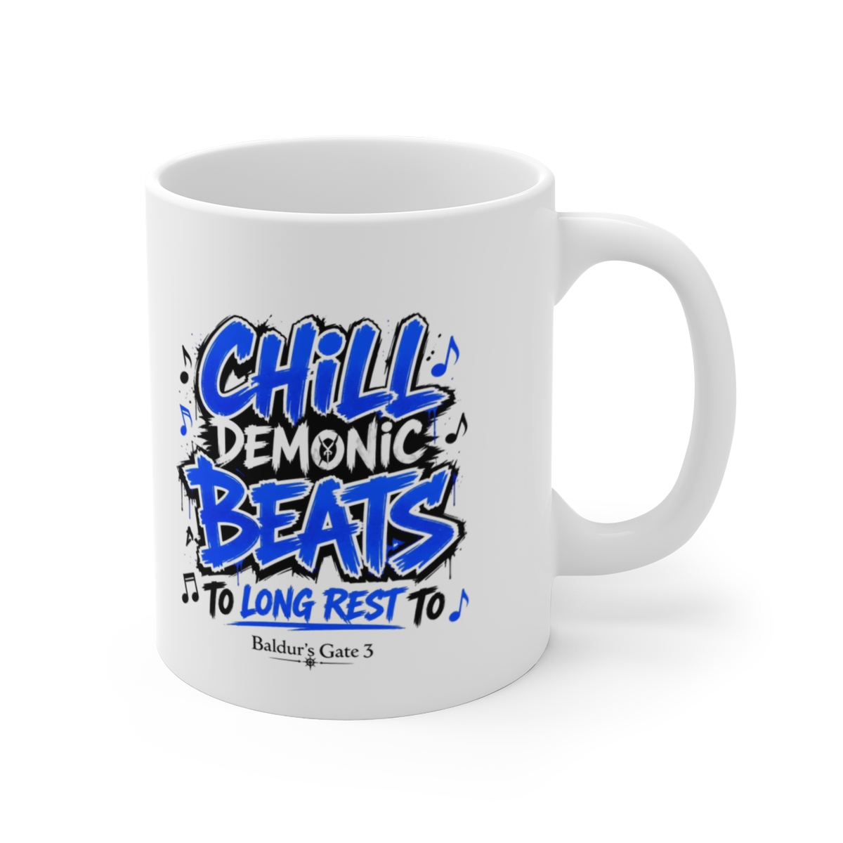 Baldur's Gate 3 "s Gate 3. The main text reads: " White Mug - Official mugs merchandise